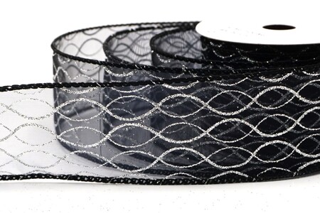Zwart glitterlint met ogee-raster en ijzerdraad_KW0472GC-53-53